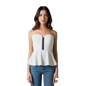 Peplum white bustier strapless top small